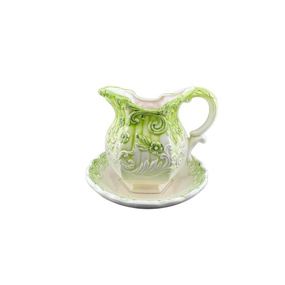 Inarco Creamer w/ Saucer Green to White Ombre Hexagon Shape - Picture 1 of 8